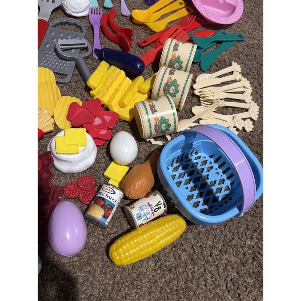 Huge Vintage Play Food Lot Play Kitchen Accessories Bowls Plates Food Mixed Lot - Picture 14 of 15